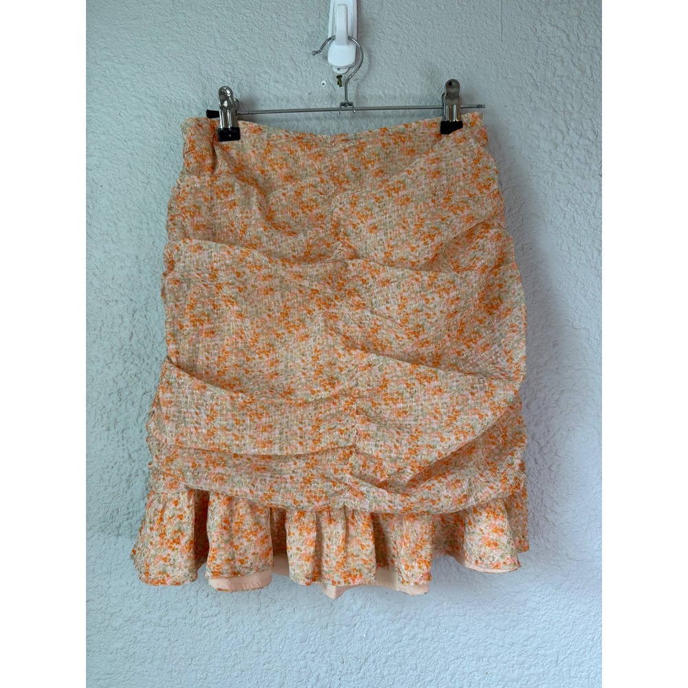 Lulus Floral Ruched Mini Skirt Ruffle Hem Coquette Cottagecore‎ S